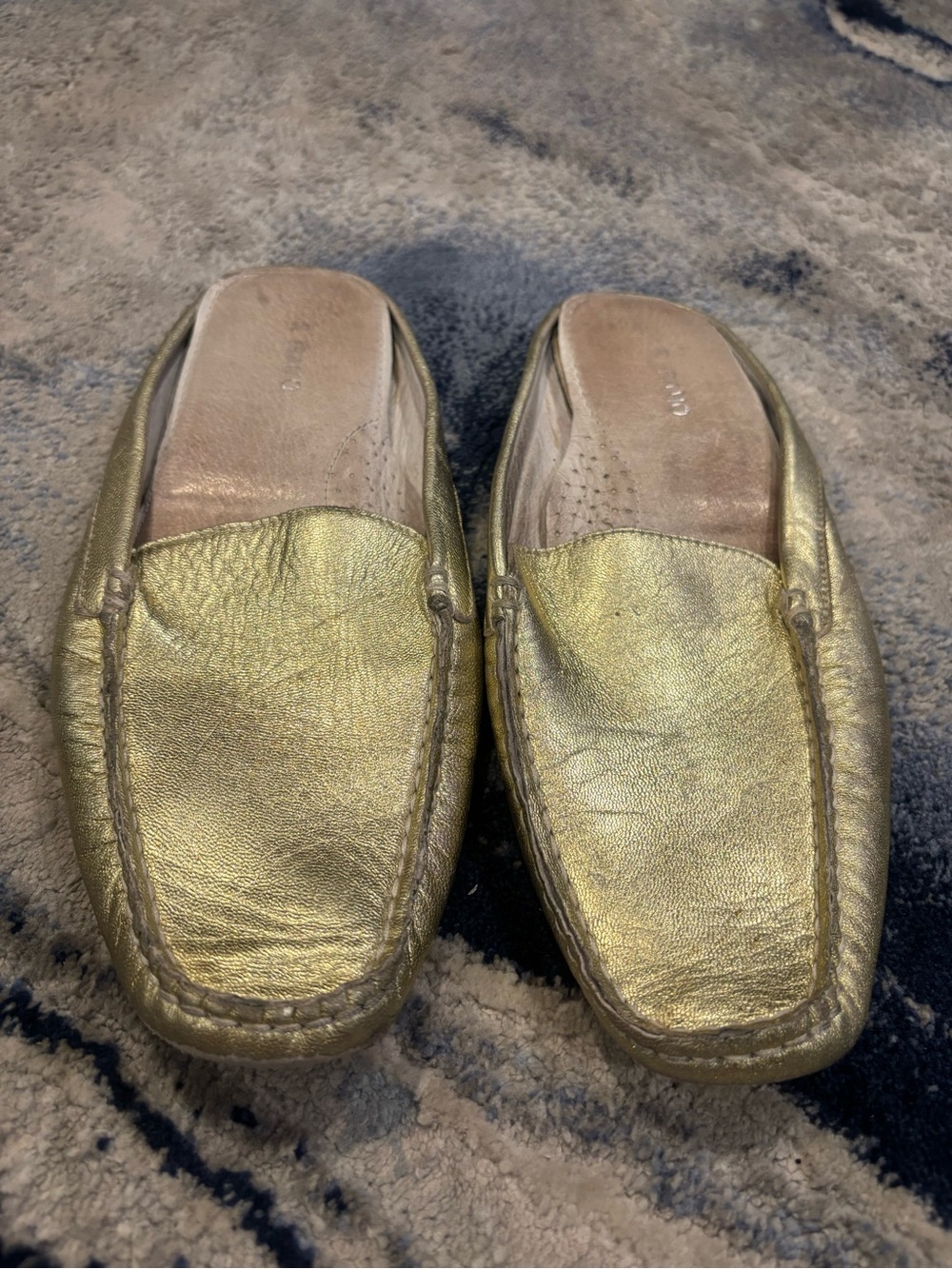 Iramo Metallic Gold Leather Mule Loafers – Women’s Size 8